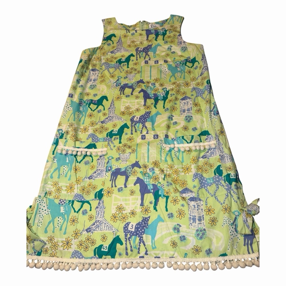 Vintage Lilly Pulitzer Low Riders Derby Shift Dress Pom Trim Monkey Jockeys 4